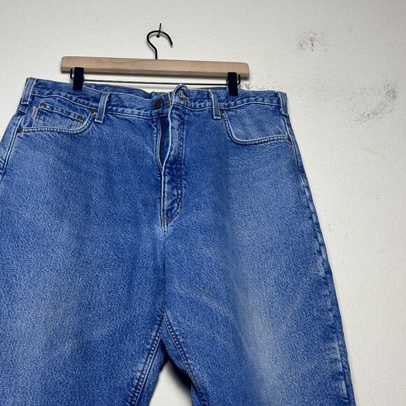 Carhartt Men 40x30 Blue Denim Jean Pant Insulated Fleece Lined Winter Outerwear - Picture 14 of 16